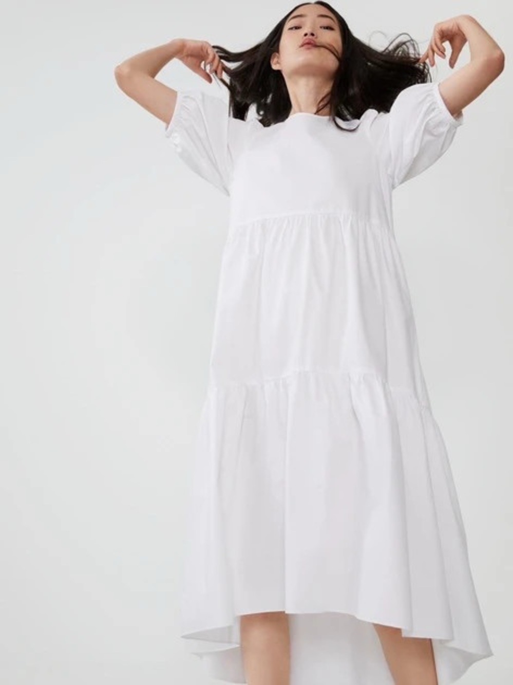 Zara White Poplin Asymmetric Puff Dress